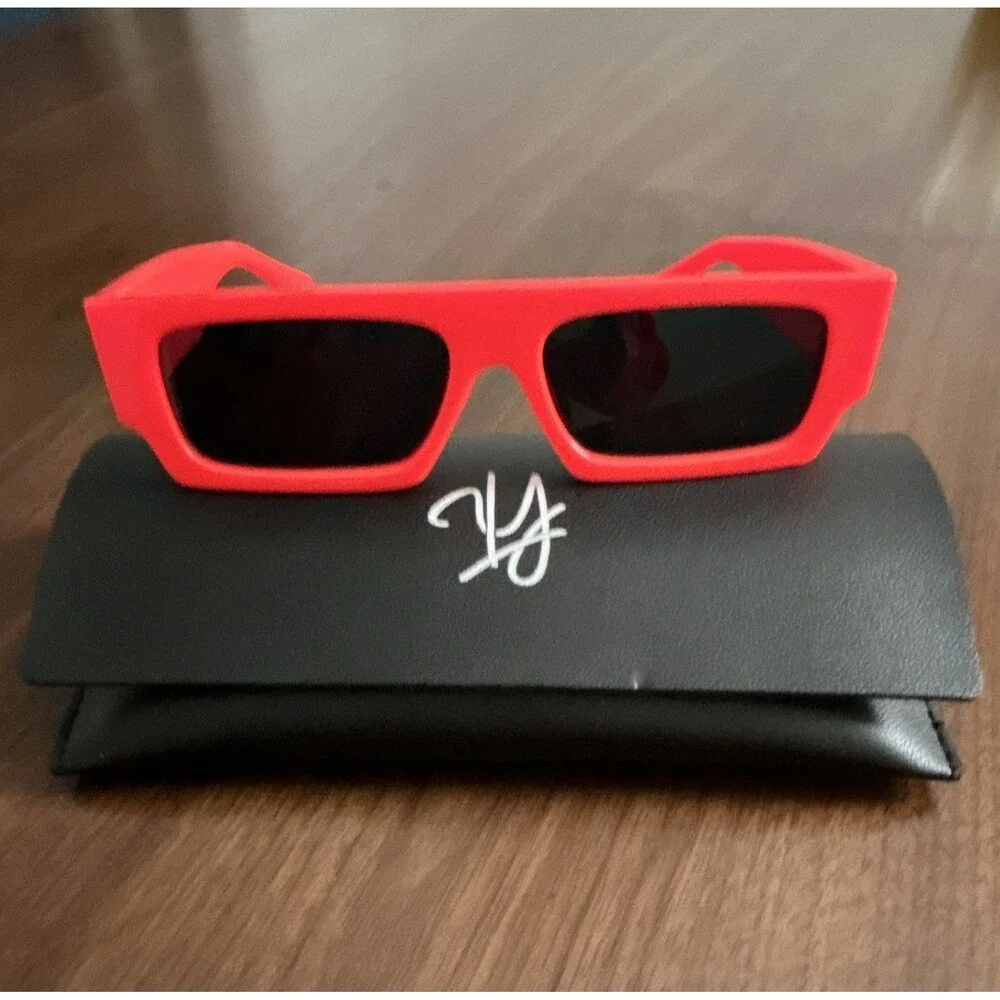 Louis Yapour  Rectangle Sunglasses Orange Plastic Frame/Black Tinted Lenses